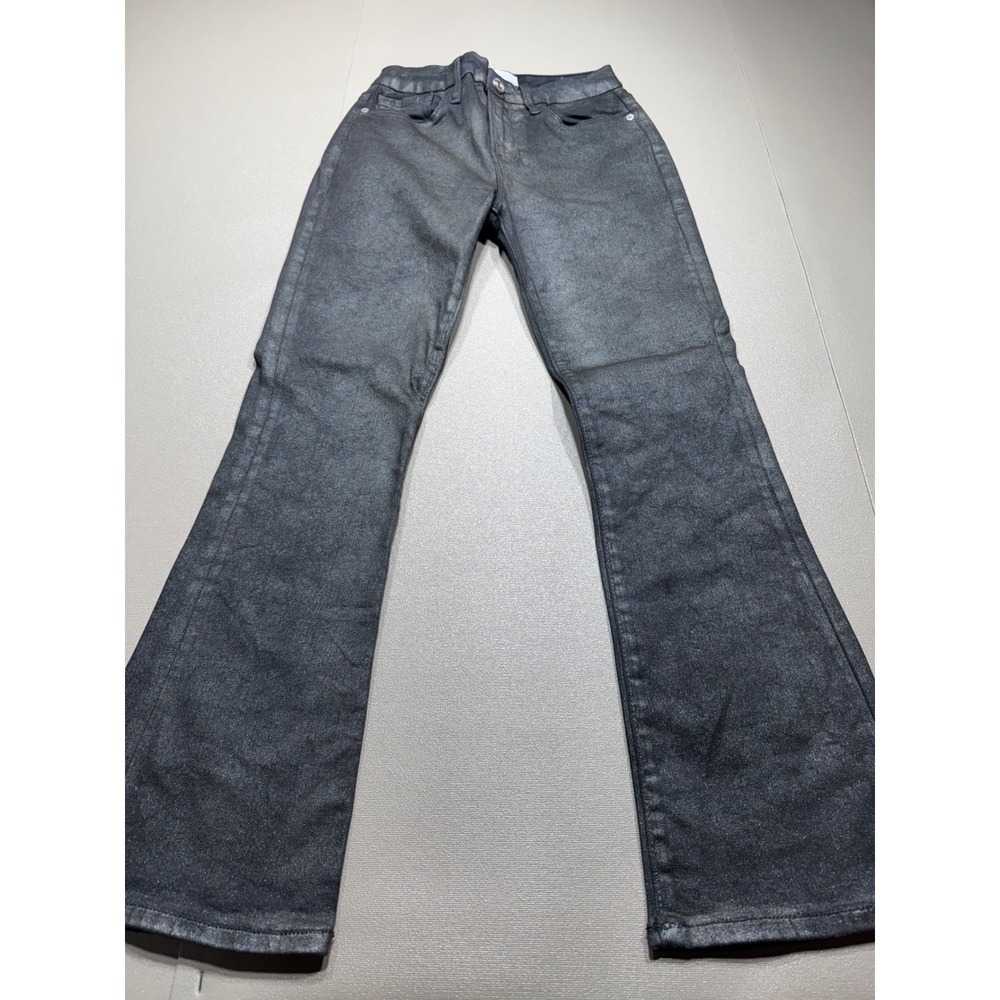 FRAME Le Crop Mini‎ Boot Black Coated Metallic Denim Jeans Size 26